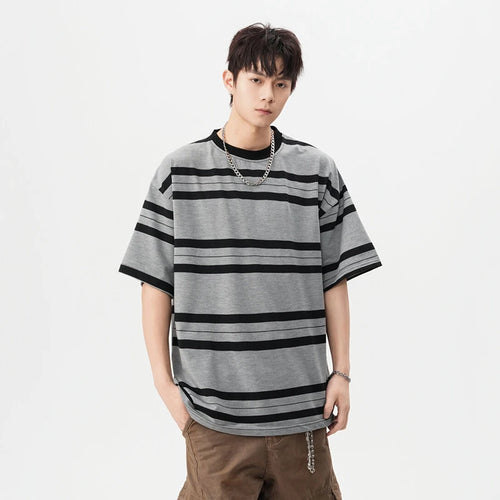 Load image into Gallery viewer, Men&#39; Short Sleeve T-shirts New Summer American Fanshion Striped Round Neck Trendy Male Casual Pullover Top T-shirt 9W1668
