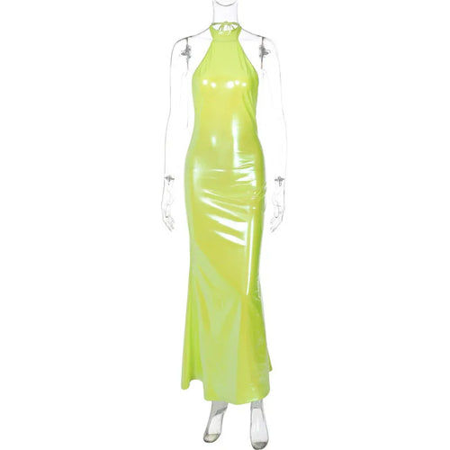 Load image into Gallery viewer, Halter Backless Bow Sexy Maxi Dress For Women Gown Fashion Shiny Sleeveless Lace-up Bodycon Club Long Dress Elegant
