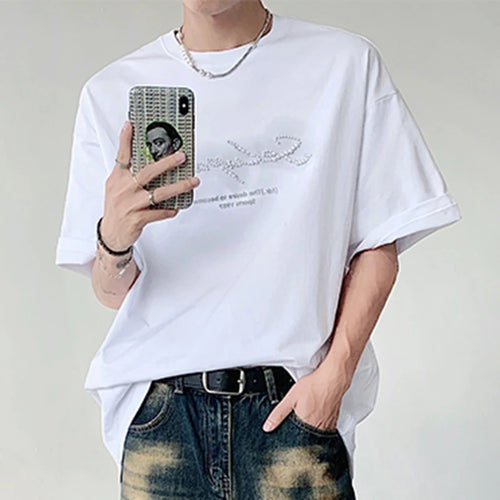 Load image into Gallery viewer, Trend Solid Color Men&#39;s Tops Round Neck Short Sleeve T-shirts Casual Printing Pearls Tees Fashion Summer 9C6143
