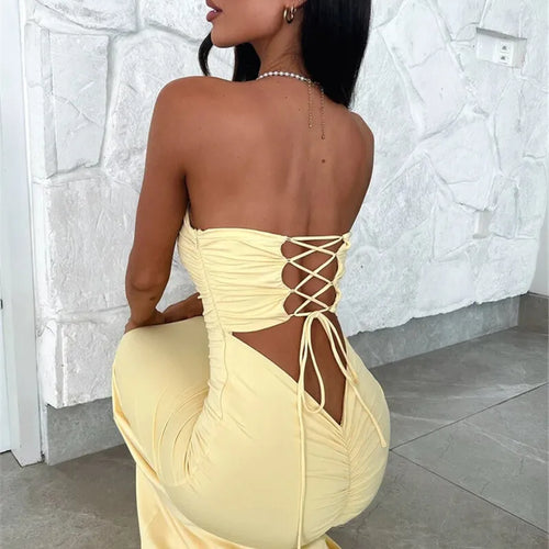 Load image into Gallery viewer, Strapless Backless Lace-up Maxi Dress For Women Summer New Off-shoulder Sleeveless Bodycon Club Party Long Dress
