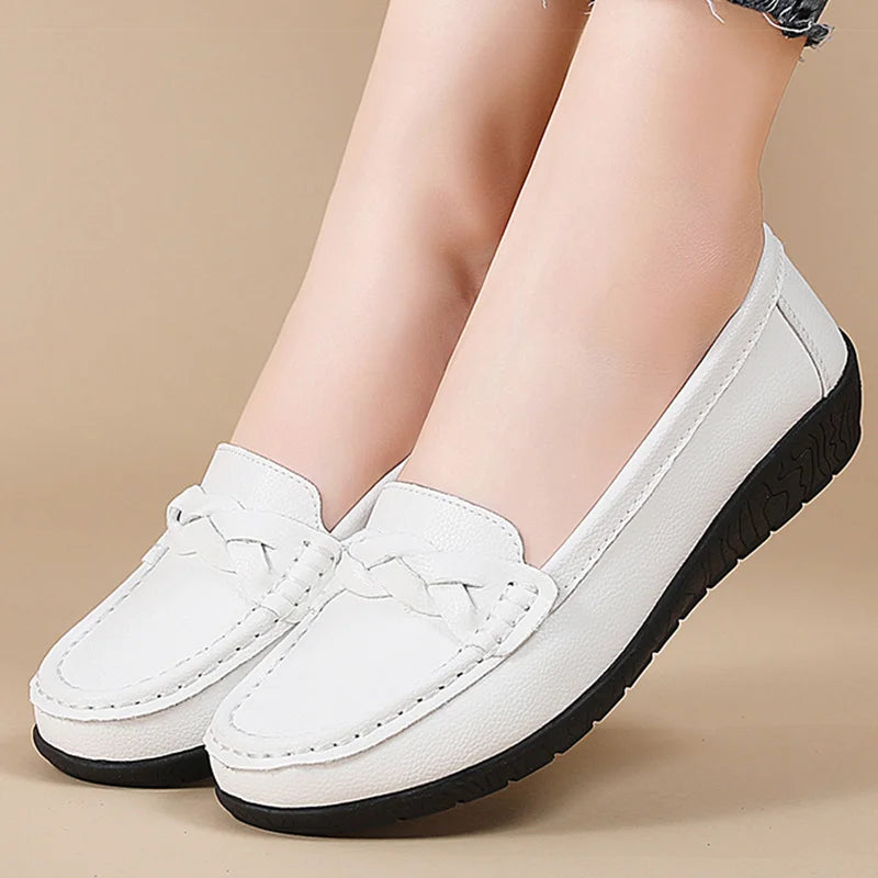 Woman Shoes Slip-on Flat Shoes With Soft Leather Loafers Women's 2025 New Flats Casual Shoes Women Footwear White Zapatos Mujer