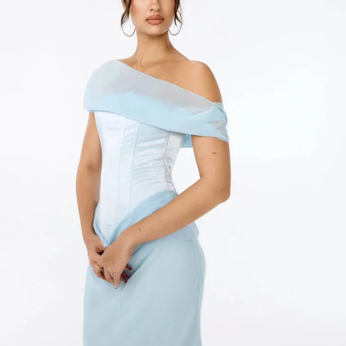 Load image into Gallery viewer, Elegant Mesh Patchwork Off Shoulder Bodycon Women Party Evening Dress 2025 Spring New Maxi Vestidos Sexy Backless Dress
