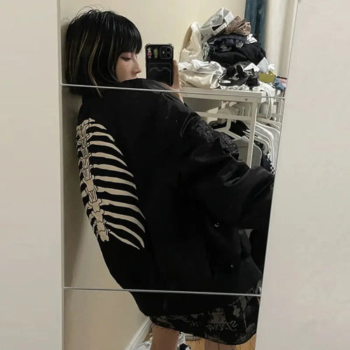 Load image into Gallery viewer, Womens Coats and Jackets Autumn High Street Hip Hop Baseball  Coat Skull Print Loose Jacket Y2K Tops 2025 Grunge
