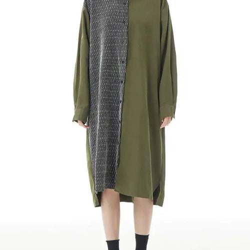 Load image into Gallery viewer, Women Black Color-block Big Size Midi Shirt Dress New Lapel Long Sleeve Loose Fit Fashion Tide Spring Autumn 2025 1DH2095
