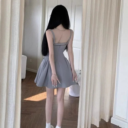 Load image into Gallery viewer, Spring Summer Slip Tank Backless Mini Dress Women Square Collar Korean Casual Beach Design Pocket Party Short Dresses
