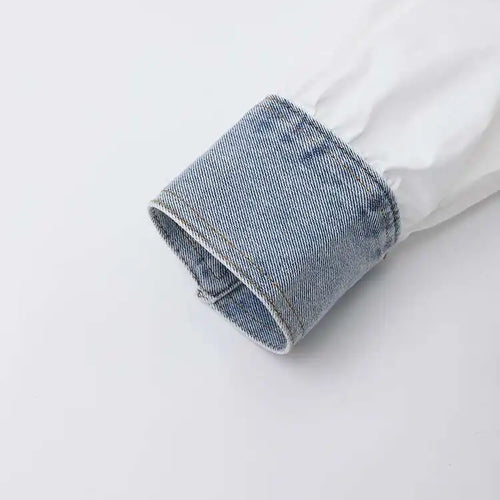 Load image into Gallery viewer, Women White Denim Color-block Big Size Elegant Blouse New Lapel Long Sleeve Shirt Fashion Tide Spring Autumn 2025 CPDB122
