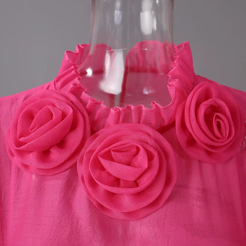 Load image into Gallery viewer, Women Rose Red Mesh Flower Big Size Mini Dress New Stand Collar Long Sleeve Fashion Tide Spring Autumn 2025 CPG3051
