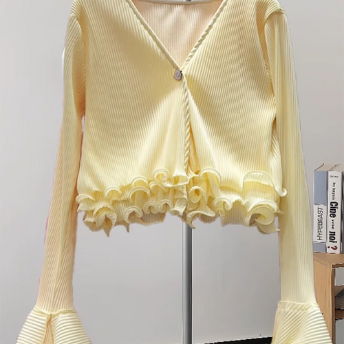 Load image into Gallery viewer, Solid Spliced Ruffles Slimming Blouses For Women V Neck Long Sleeve Temperament Shirts Female Fashion Style Clothes
