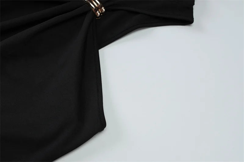 Summer Sleeveless Sexy Mini Dress Women Fashion Metal Ring Turtleneck Off-shoulder Strapless Club Party Dress Y2k