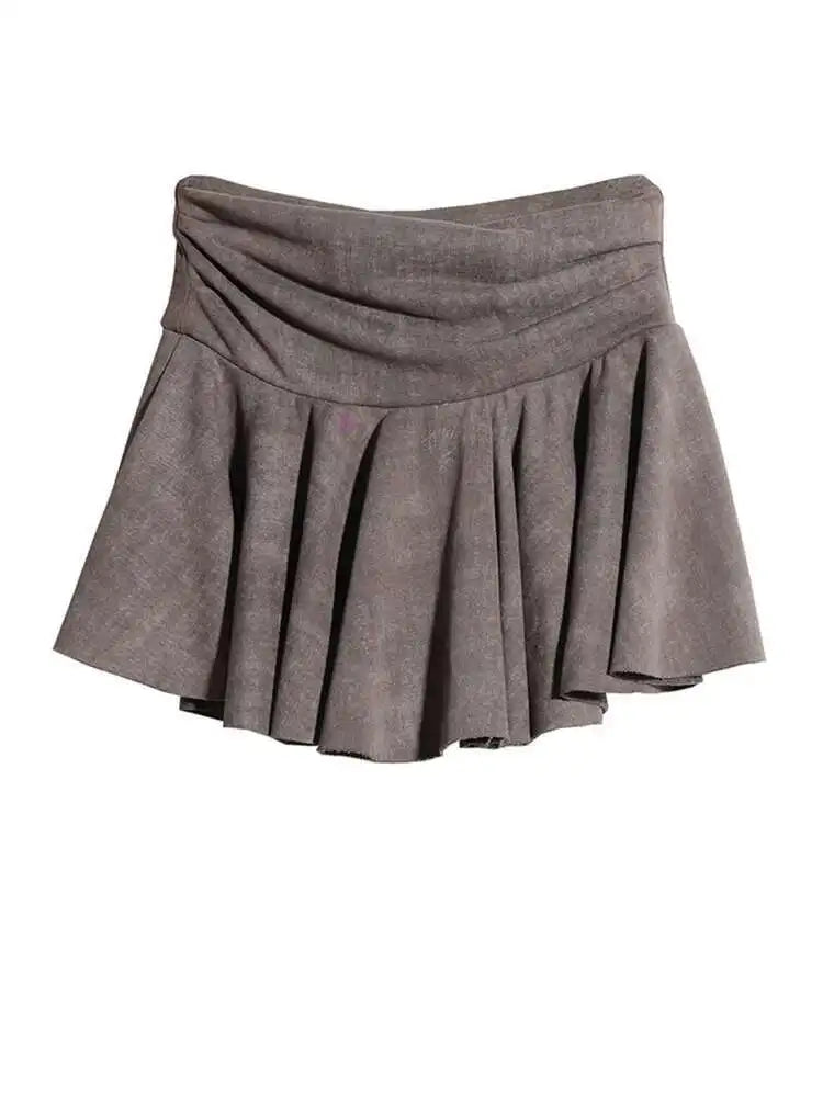 High Waist Gray Vintage Paint Short Irregular Pleated MiniHalf-body Skirt Women Fashion New Spring Autumn 2025 1DH8265