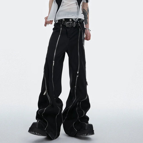 Load image into Gallery viewer, Metal Zipper Design Pants Casual 2024 High Street Darkwear Wide Leg Male Trousers Solid Color Fashion Summer 24E1287
