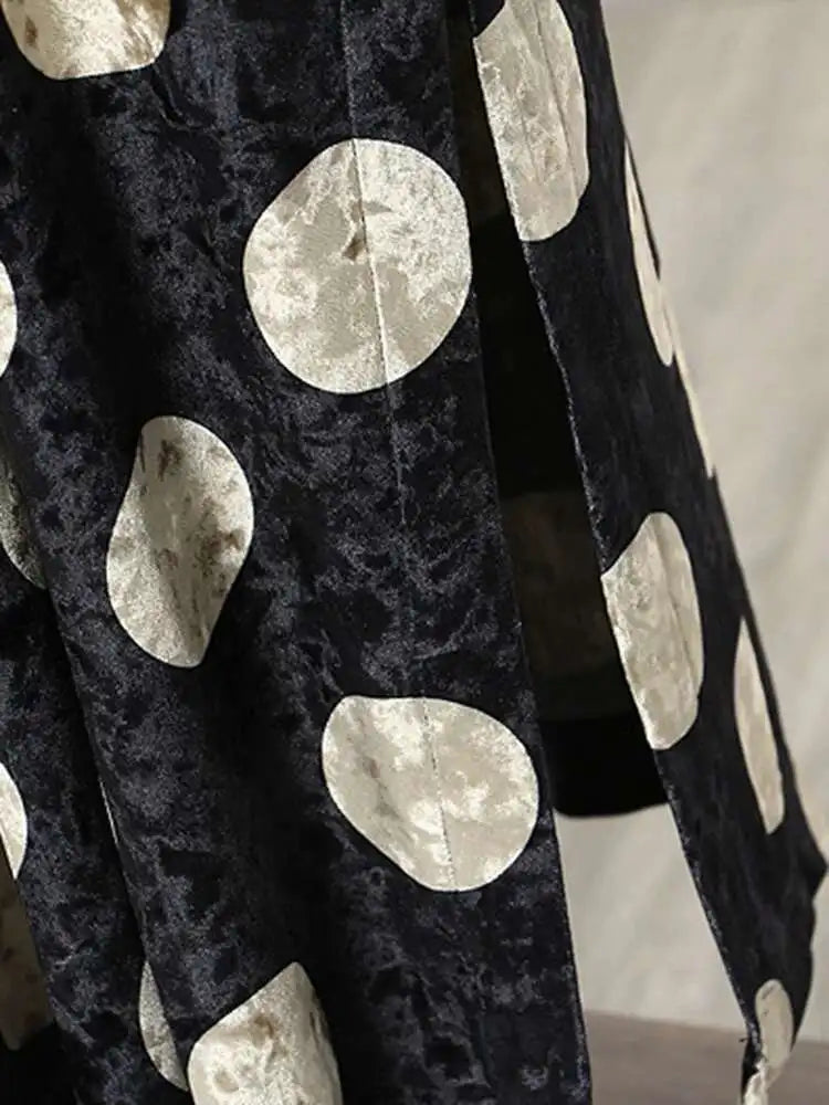 Women Black Dot Velvet Big Size Elegant Dress New Round Neck Long Sleeve Loose Fit Fashion Tide Spring Autumn 2025 1DH2819