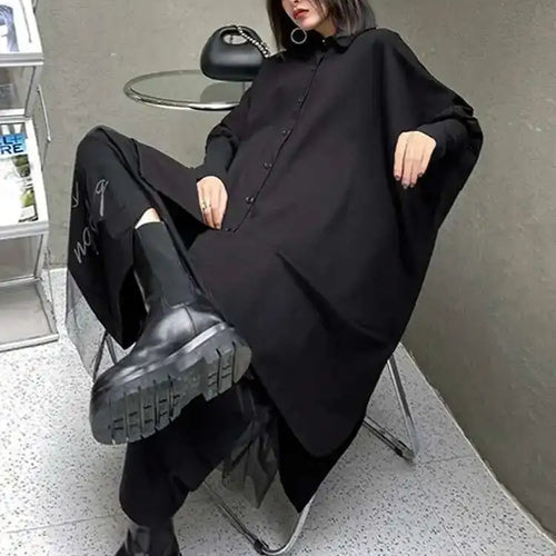 Load image into Gallery viewer, Women Black Irregular Big Size Long Blouse New Lapel Long Sleeve Loose Fit Shirt Fashion Tide Spring Autumn 2025 1DF0333
