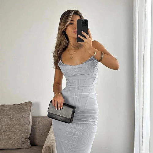 Load image into Gallery viewer, Summer Mesh Maxi Dresses for Women 2023 Rose Spaghetti Strap Bodycon Dress Elegant Formal Occasion Dress Female
