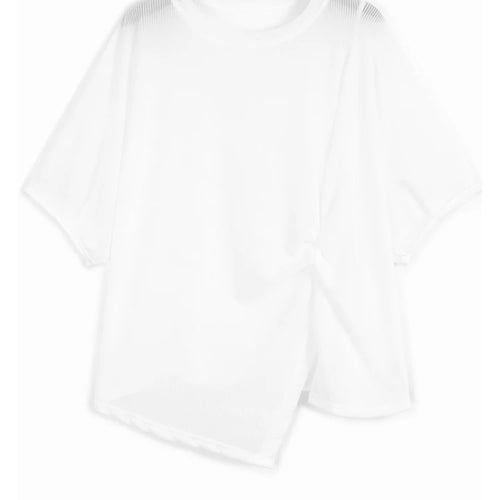 Load image into Gallery viewer, Women Black Irregular Pleated Big Size Casual T-shirt New Round Neck Short Sleeve Fashion Tide Spring Summer 2025 1DJ1318
