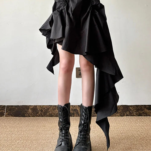 Load image into Gallery viewer, High Elastic Waist Black Irregular Design Ruffles Mini Half-body Skirt Women Fashion Tide New Spring Autumn 2025 1DJ0530
