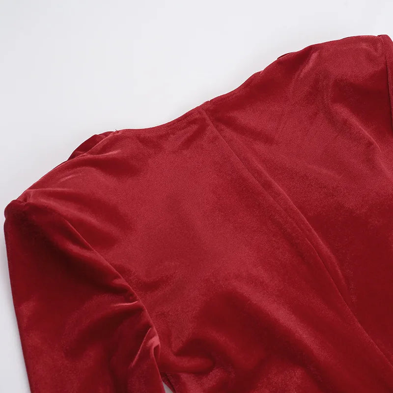Velvet Long Sleeve Sexy Mini Dress For Women Autumn Winter New Square Collar Bodycon Ruched Club Party Dress Elegant