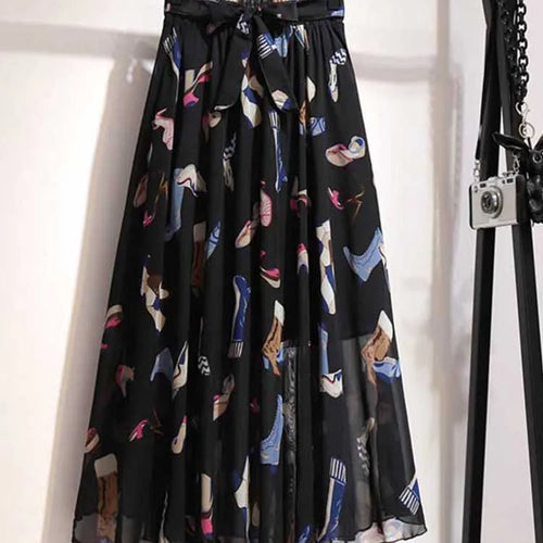Load image into Gallery viewer, Long Skirt Women For 2024 Spring Summer Lady Korean Style White Black Chiffon Sun School High Waist Midi Skirt Female
