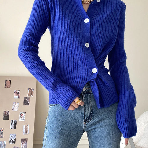 Load image into Gallery viewer, Casual Single Breasted Shirt For Women Round Neck Long Sleeve Solid Minimalist Knitting Blouses Female Clothing
