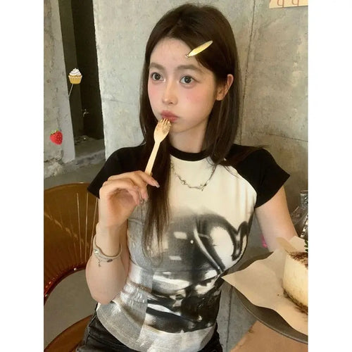 Load image into Gallery viewer, Ropa Mujer Streetwear Woman Tshirts Contrast Color Slim Fit Summer Tees Crop Tops Fashion Casual Korean Y2k T Shirts 27w500
