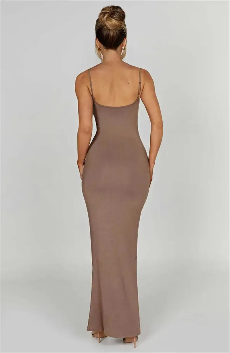 Spaghetti Strap Backless Bodycon Maxi Dress Women Autumn New Thickened Fabric Sleeveless Club Party Sexy Long Dress