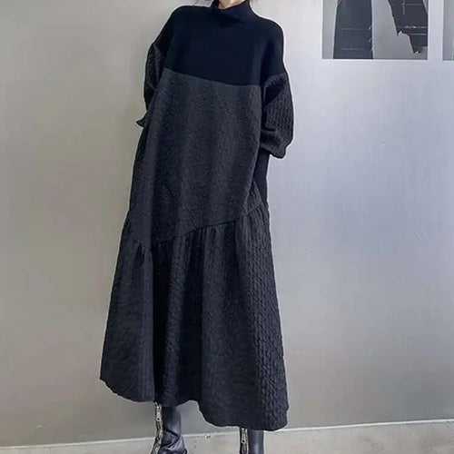 Load image into Gallery viewer, Women Black Knitting Big Size Long Dress New Turtleneck Long Sleeve Loose Fit Fashion Tide Spring Autumn 2025 1DH0797
