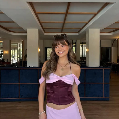 Load image into Gallery viewer, Sexy Skirt Two Piece Sets Women Halter Lace-up Cropped Tops And Maxi Skirt Ladies Fashion Sleeveless 2 Piece Sets
