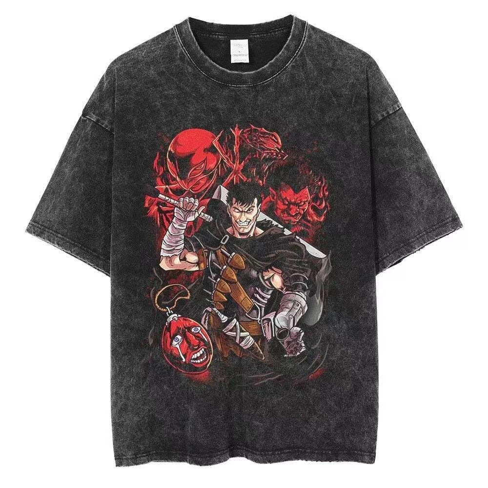 Vintage Washed Tshirts Anime T Shirt Harajuku Oversize Tee Cotton fashion Streetwear unisex top ab79v1