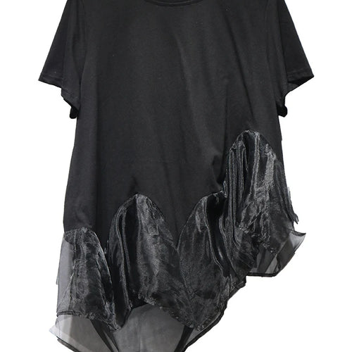 Load image into Gallery viewer, Women White Organza Irregular Hem Casual T-shirt New Round Neck Short Sleeve Fashion Tide Spring Summer 2025 1DJ1395
