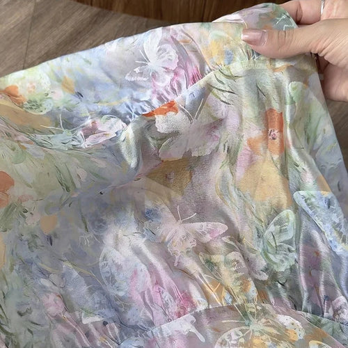 Load image into Gallery viewer, French Vintage Fashion Women's Flower Elegant Pleated Long Skirt Spring Summer High Waist Party A-line Skirts Popular Bohemian
