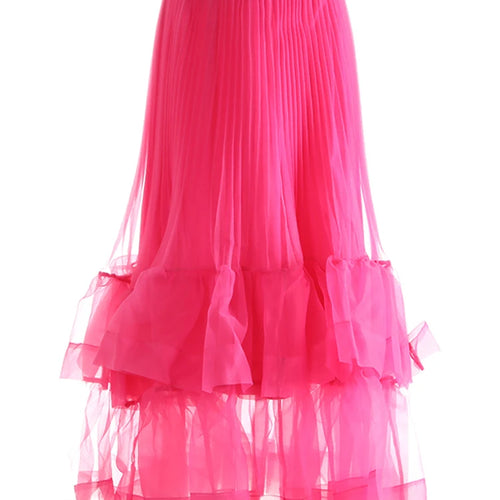 Load image into Gallery viewer, High Elastic Waist Rose Red Duoble Layers Organza Pleated Half-body Skirt Women Fashion New Spring Autumn 2025 1DJ0987
