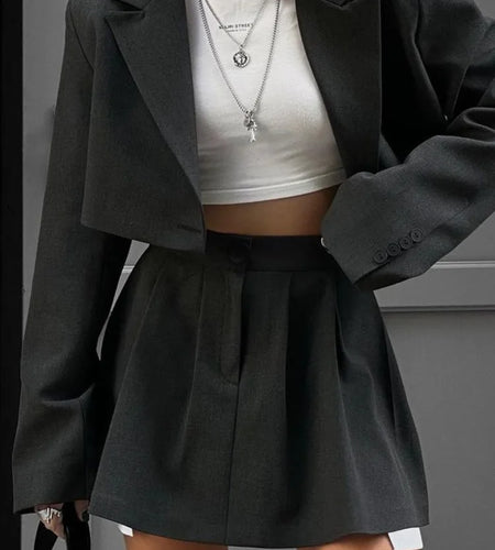 Fashion Suit Top Short Skirt Two-piece Set For Women Autumn New Suit Slim High Waist Slimming Temperament Two-piece Set