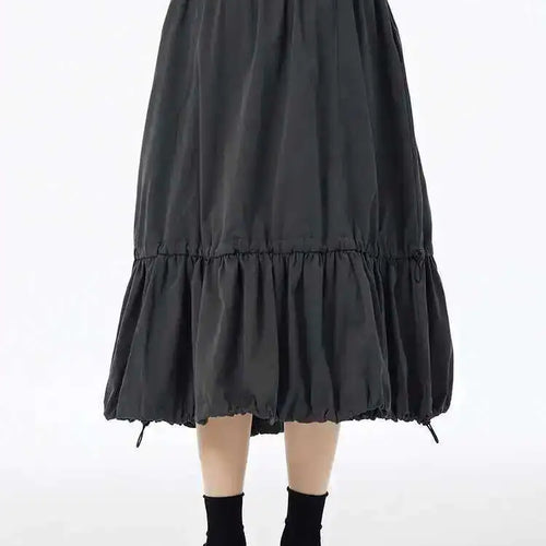 Load image into Gallery viewer, High Elastic Waist Black Drawstring Pleated A-line Half-body Skirt Women Fashion Tide New Spring Autumn 2025 1DH6607
