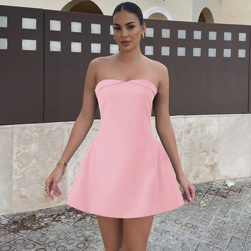 Load image into Gallery viewer, Sexy Sleeveless Patchwork Off-shoulder Backless Strapless Mini Dress For Women Solid Zipper Slim Sexy Club Party Dress
