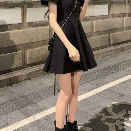 Load image into Gallery viewer, Summer Backless Black Mini Dress Women Gothic Harajuku Wrap Puff Sleeve Dresses Short Sleeve Korean Fashion Kpop
