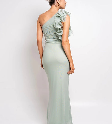 Shoulder Floral Mesh Ruched Sexy Maxi Dress For Women Gown Oblique Shoulder Sleeveless Backless Bodycon Long Dress