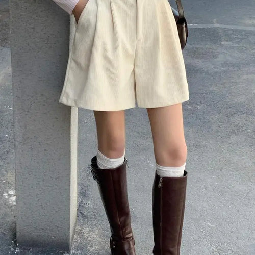 Load image into Gallery viewer, Korean Fashion Women Black High Waist Corduroy Shorts Autumn Winter Lady Beige Wide Legs Short Pant Simplicity Casual Streetwear
