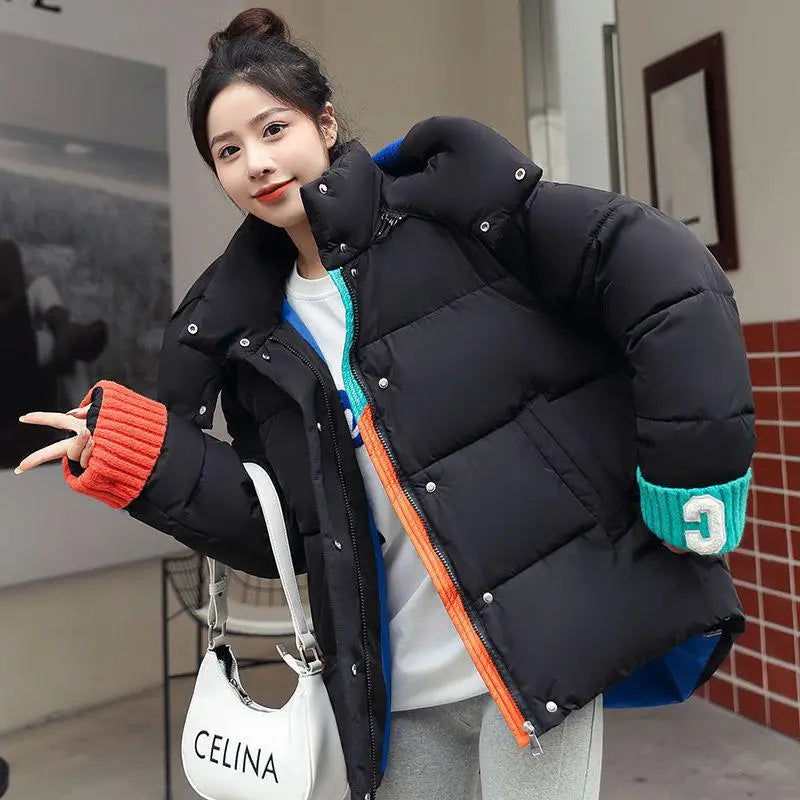 Oversize Outwear Female Winter Patchwork Zipper Down Cotton Coat 2023 New Women Loose Jacket Warm Thicken Hooded Parkas Fashion