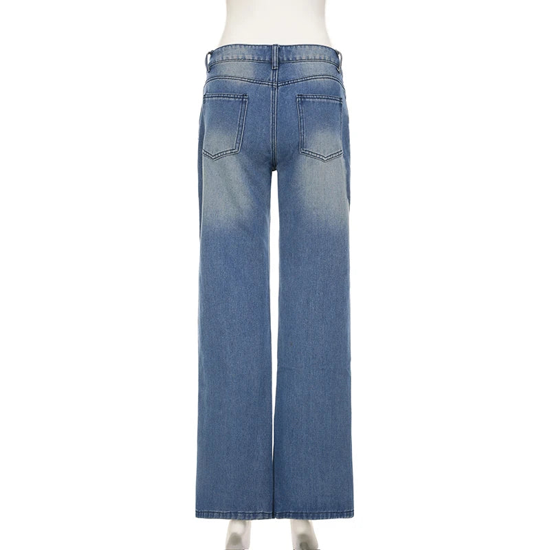 Casual Washed Stright Leg Denim Trousers Fashion Long Jeans Lady Basic Low Rise Daily Bottoms Street Style Capris New