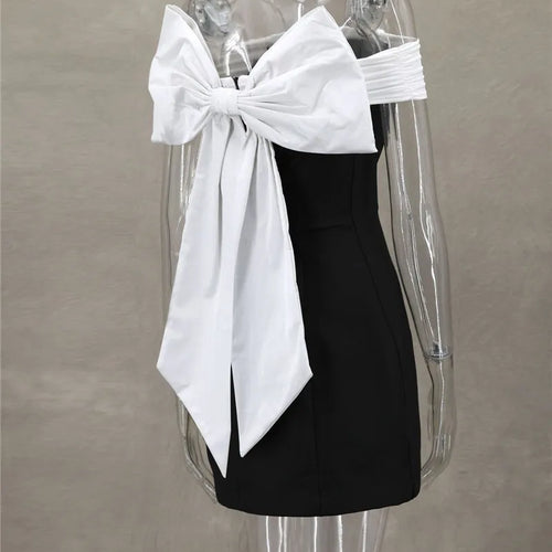 Load image into Gallery viewer, Bow Backless Sexy Mini Dress For Women Robe Elegant Off-shoulder Strapless Sleeveless A-line Club Sexy Dress Vestido
