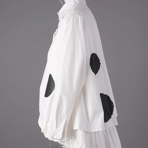 Load image into Gallery viewer, Women Black Color-block Dot Big Size Blouse New Lapel Long Sleeve Large Hem Shirt Fashion Tide Spring Autumn 2025 1DH4274
