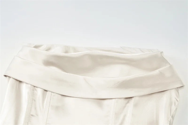 Satin Strapless Sexy Mini Dress Women Fashion Off-shoulder Sleeveless Backless High Waist Ruffle Club Party Dress