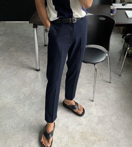 Men's New Business Casual Pants Solid Color Korean Slim Fit Fashion Trend Male Ankle-length Trousers Spring 2025 9W1365