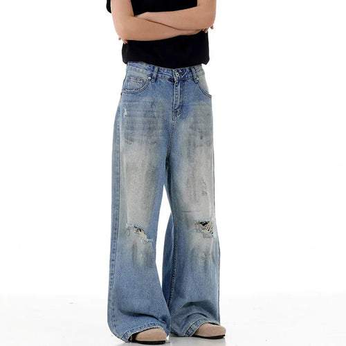 Load image into Gallery viewer, Men's Hole Jeans New American Style Distressed High Street Ripped Jeans Street Handsome Straight Wide Leg Summer 9W1719
