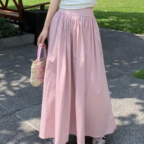 Load image into Gallery viewer, Spring Summer Women Solid Holiday Pleated Half Long Skirts Vintage Elastic High Waist Chic A-line Skirt Simplicity Casual Street
