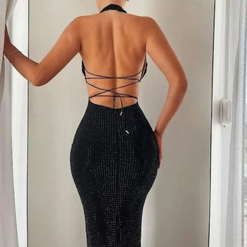 Load image into Gallery viewer, Deep V Halter Backless Maxi Long Dresses for Women 2024 Sexy Elegant Black Gowns Evening Dress Party Wears C16-CZ19
