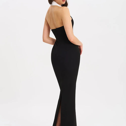 Load image into Gallery viewer, Halter Backless Sexy Maxi Dress For Women Gown Contrast Color Notched Collar Sleeveless Bodycon Club Party Tank Dress
