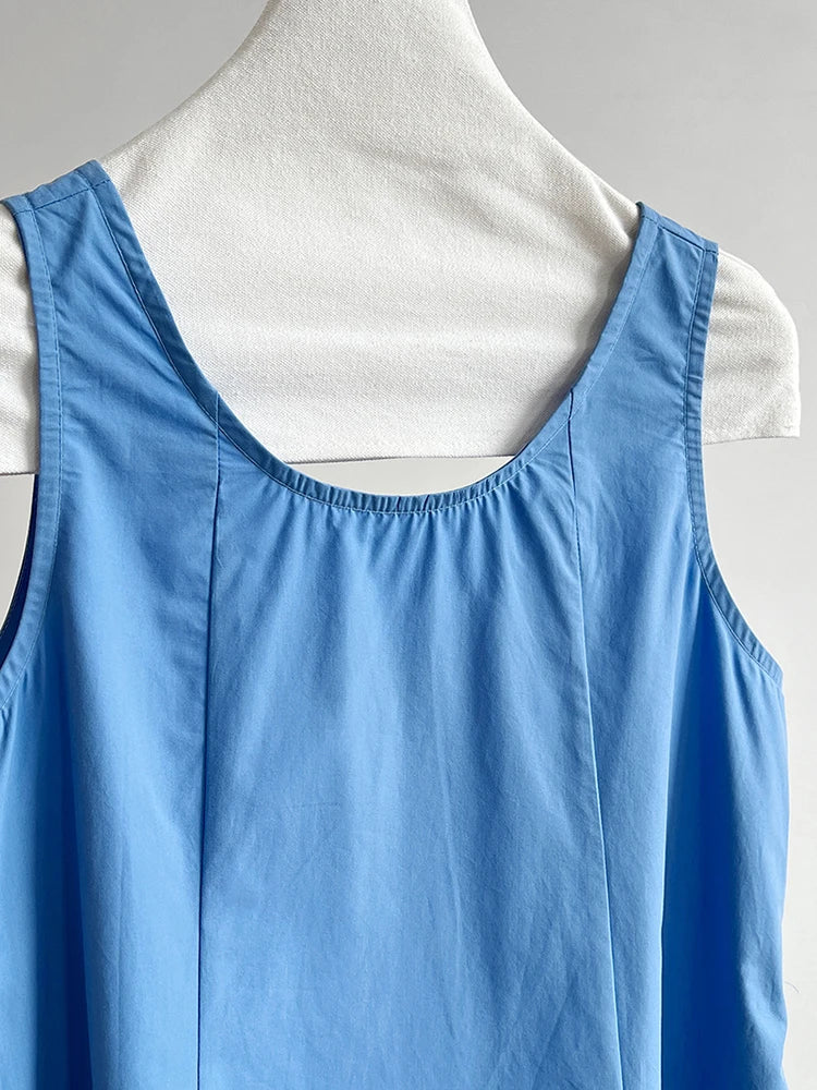 Women Blue With Bag Brief Elegant Long Vest Dress New Round Neck Sleeveless Fashion Tide Spring Autumn 2025 1DJ1112