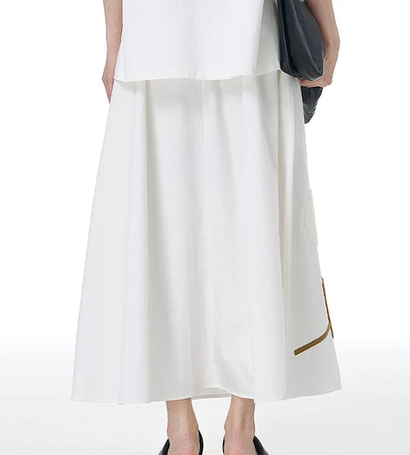 High Elastic Waist White Patch Spliced Color-block A-line Half-body Skirt Women Fashion New Spring Autumn 2025 1DJ1496