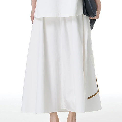 Load image into Gallery viewer, High Elastic Waist White Patch Spliced Color-block A-line Half-body Skirt Women Fashion New Spring Autumn 2025 1DJ1496

